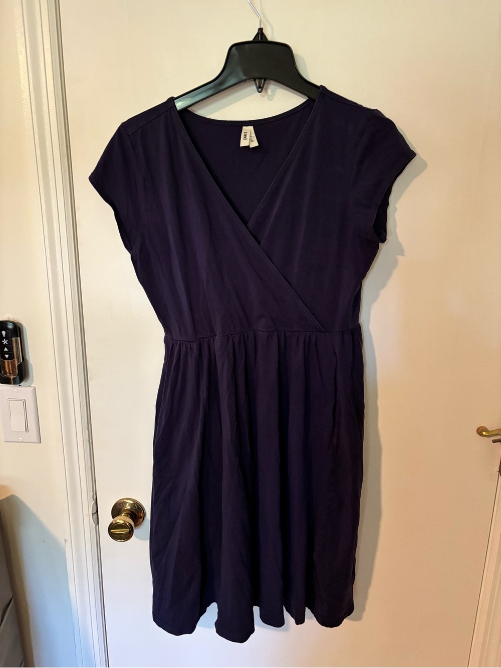Pact Women's Navy Wrap-Style Mini Dress